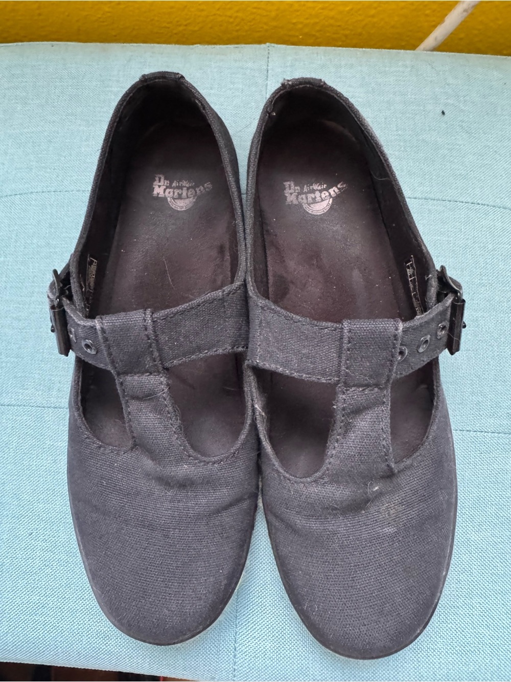 Dr. Martens Black Canvas Mary Jane Flats with Yellow Stitching - Picture 2 of 3